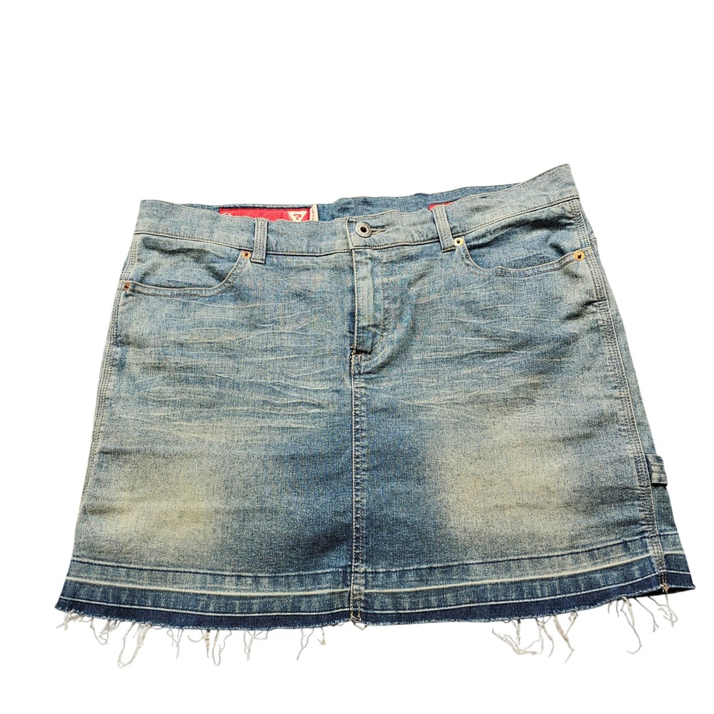Guess Jeans Womens 31 Blue Stretch Denim Mini Skirt Raw Hem Y2K Distressed Retro